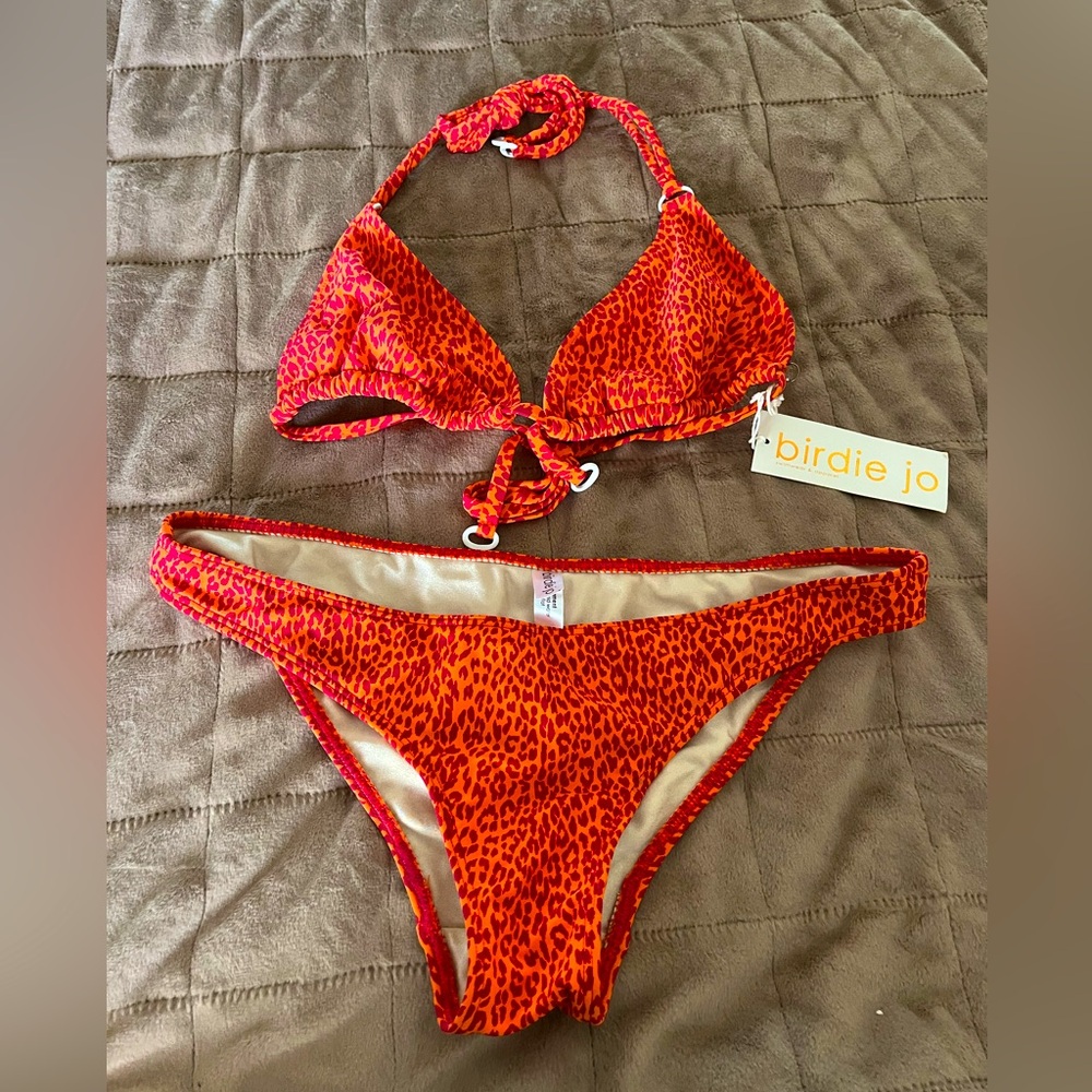 Birdie Jo orange/red leopard print bikini. Size S.